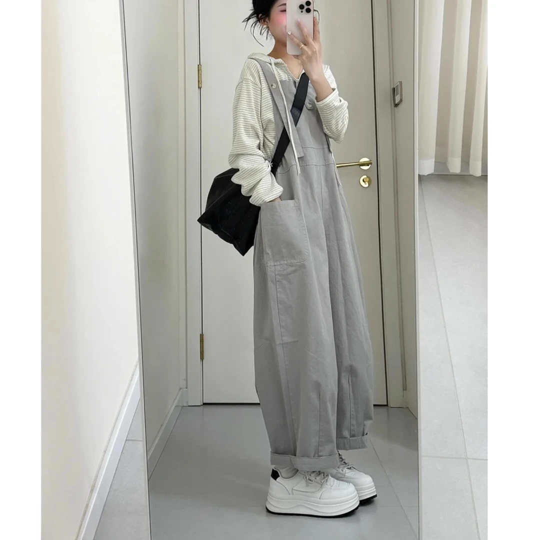 简约通勤时尚套装休闲阔腿背带裤通勤风显瘦复古港风条纹内搭