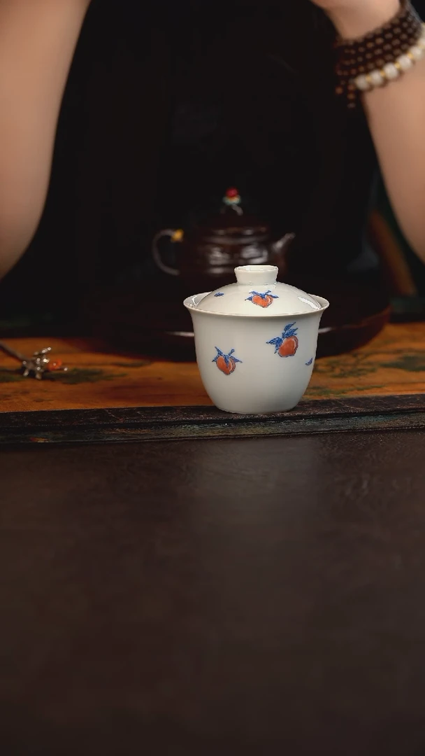 杯聚澜堂桃子橄榄盖碗