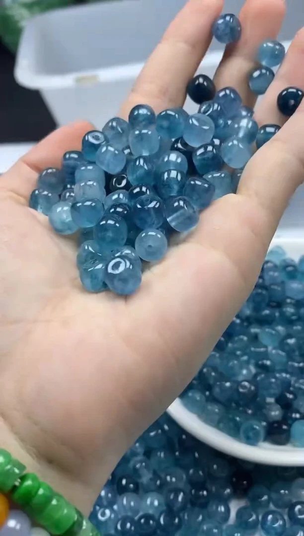 玛瑙/玉髓颈饰未镶嵌W1769老蓝水飘花老型8*7MM*20颗