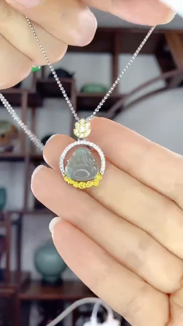 翡翠银S925镶嵌吊坠(赠链)蓝水佛公X1