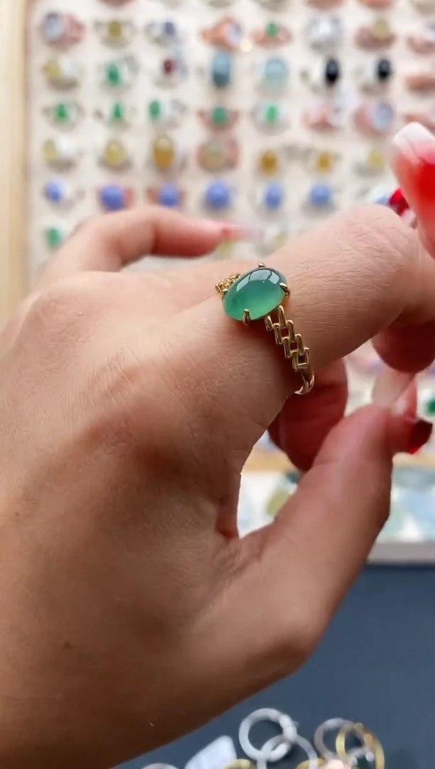 【闪购商品】翡翠戒指银S925镶嵌缅甸天然A货翡翠111 8+8