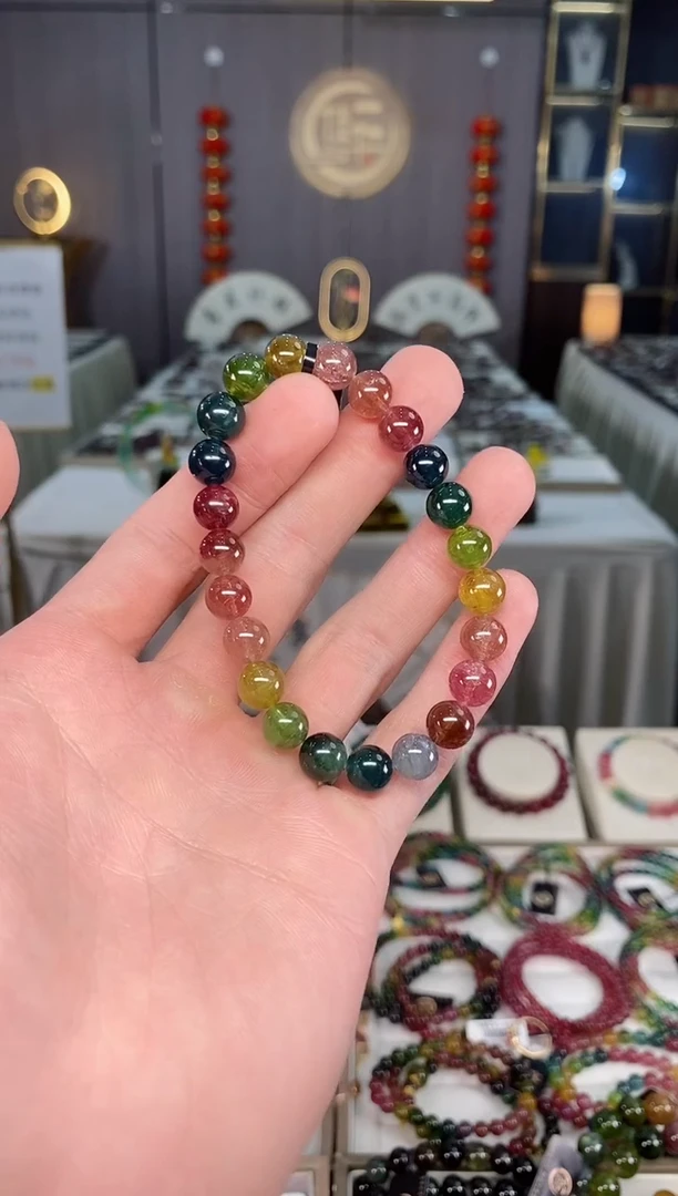 未镶嵌收藏级老矿碧玺色标单圈手串8mm+碧玺xion多样性发一条