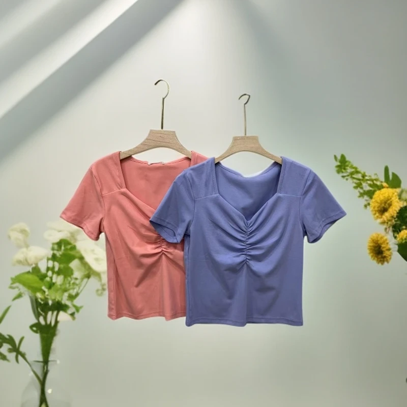 1228净版抽褶T恤女款时尚百搭简约显瘦T恤