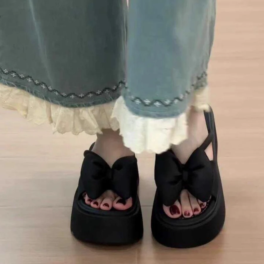 温柔仙女风蝴蝶结厚底增高女外穿2025夏季新款时尚拖鞋女鞋外穿