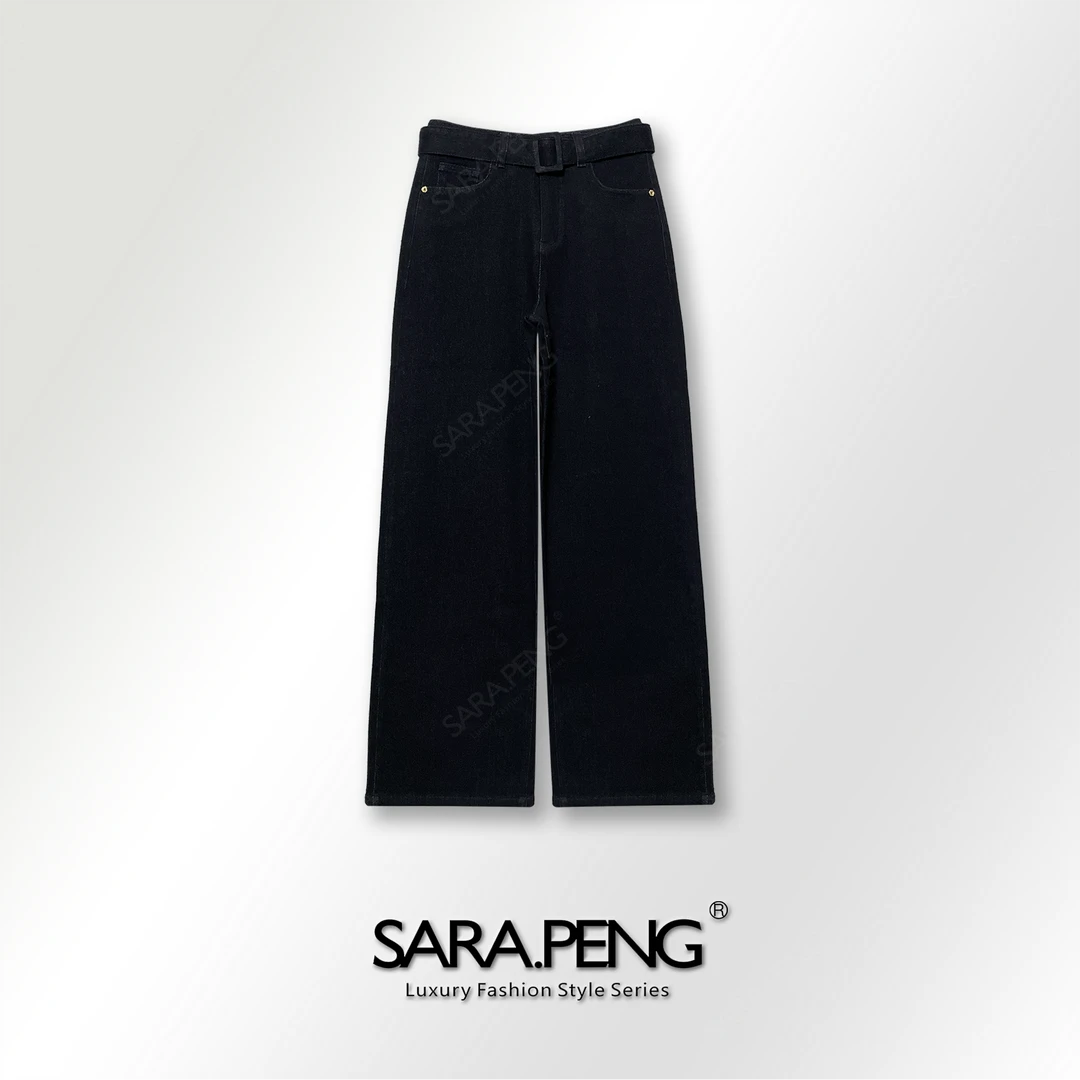 S.PENG时髦老钱/冬季新款高腰显瘦加绒垂感遮腿型直筒百搭牛仔裤