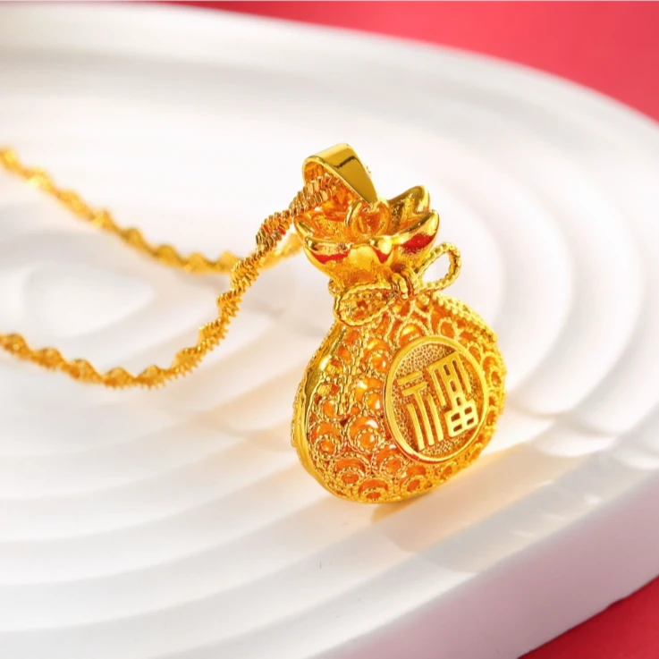 时尚百搭福气满满复古镂空古法花丝金色福袋精美吊坠