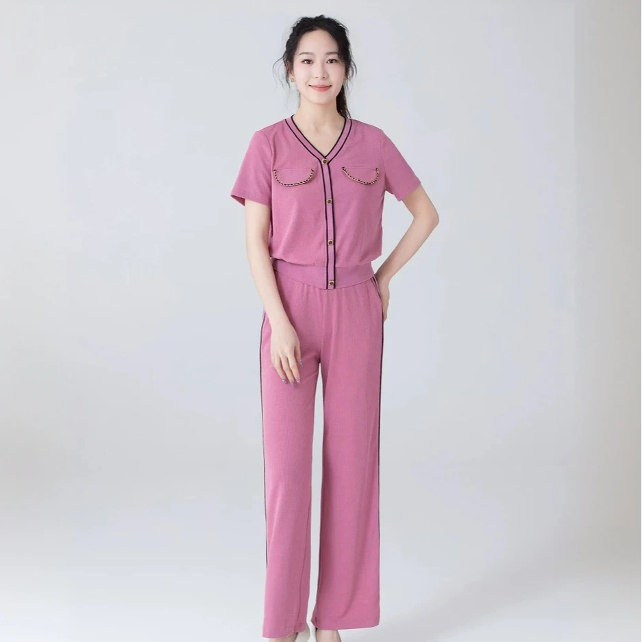 T512短袖套装阔腿裤气质时尚休闲夏季减龄