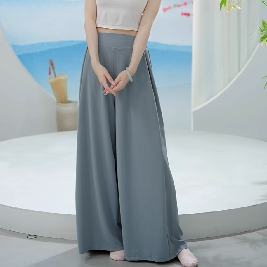 8128 D舞蹈裤女日常现代宽松捏褶V腰阔腿跳舞专用练功新款古典