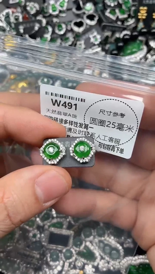 翡翠未镶嵌颈饰W491耳钉