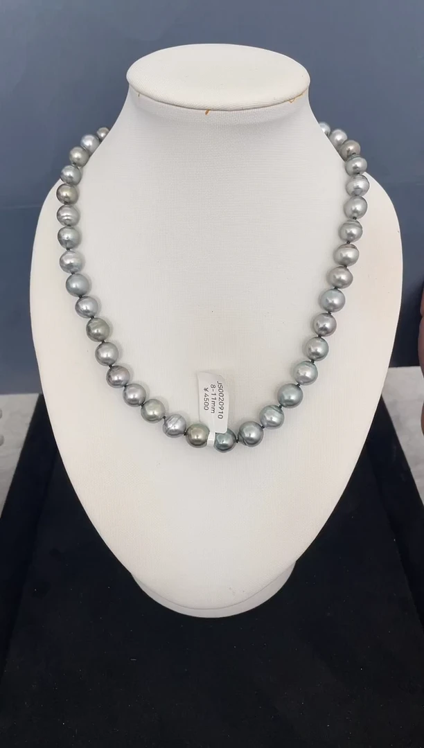 银S925镶嵌海水珍珠项链大溪地8-11mm