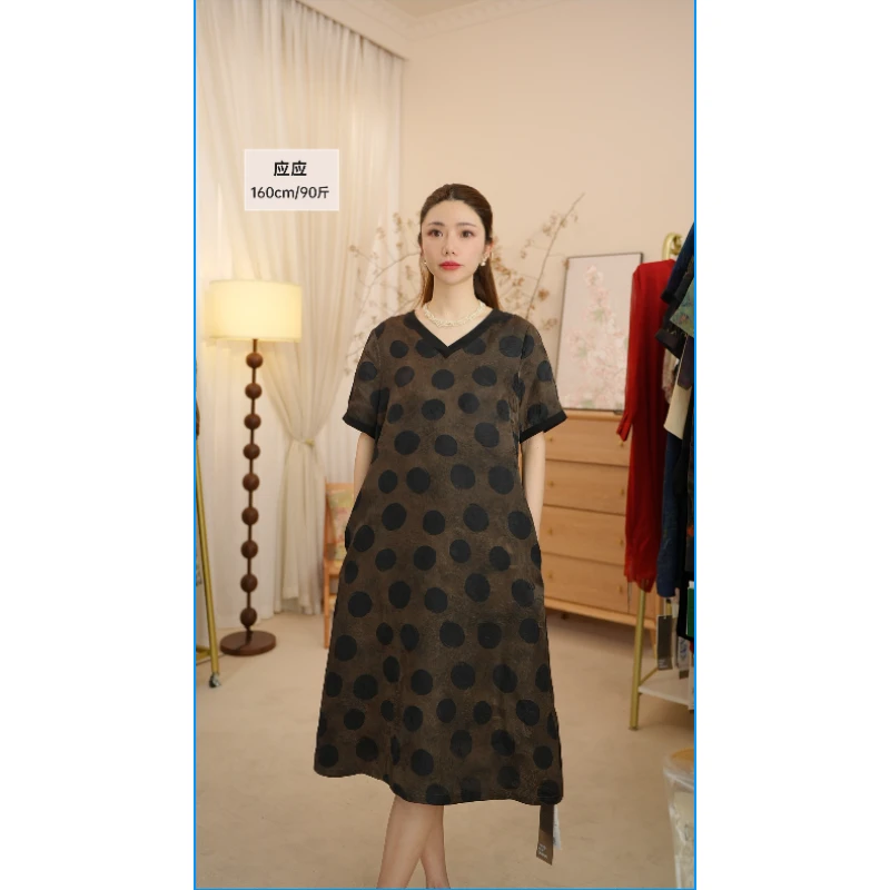 24新款新中式显瘦气质黑波点连衣裙CY020