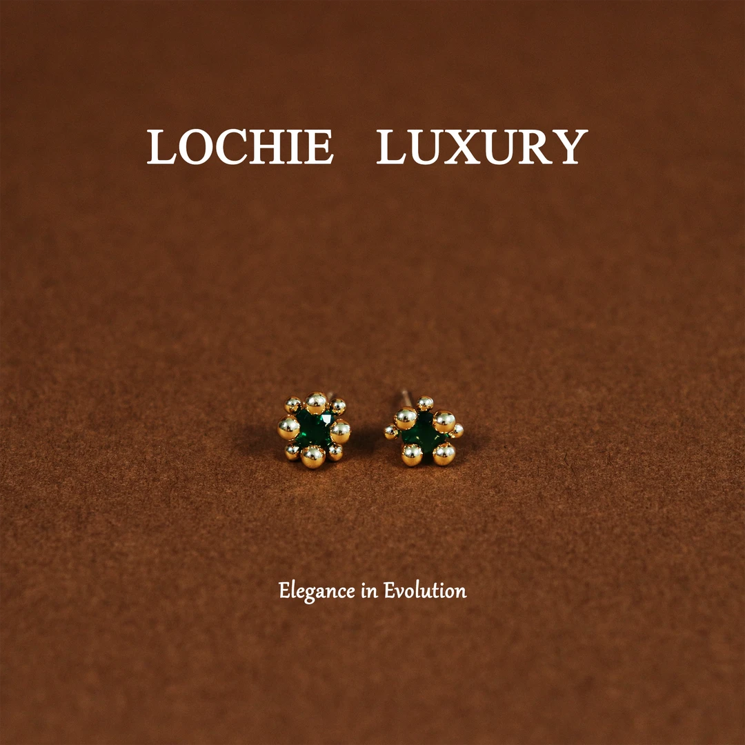 铜合金锆石耳饰 Q110【雾隐青山】经典法式绿色复古镶嵌耳钉