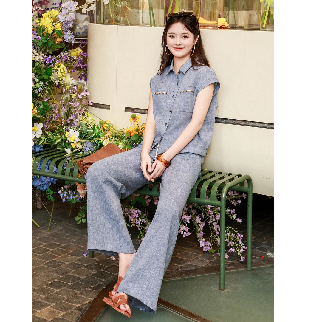 谭飞【尼斯假日套装】休闲风 静奢风 通勤通勤衬衫上衣夏季裤子