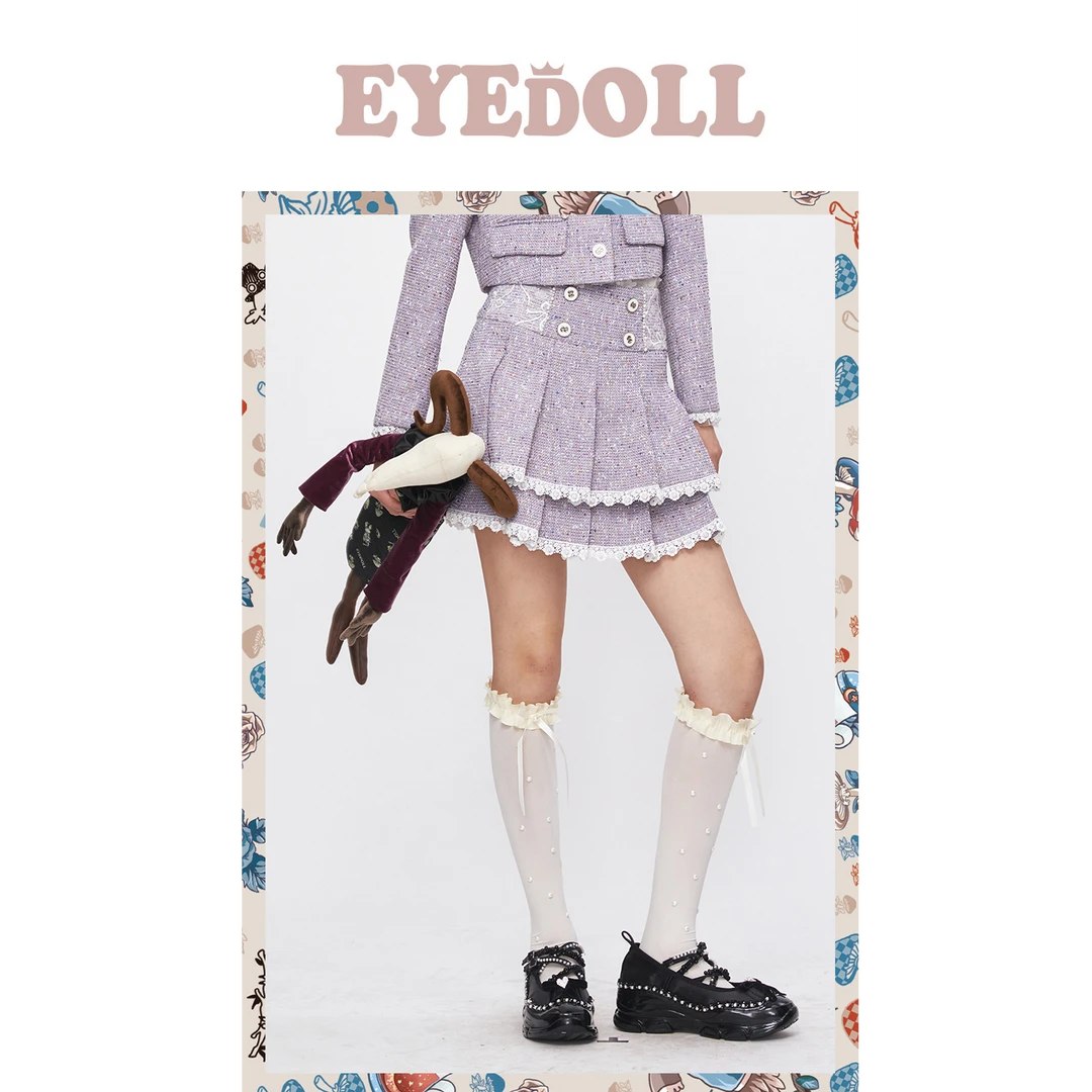 【小呆鸟专属】EYEDOLL法式千金蛋糕高腰双层蕾丝花边百褶裙