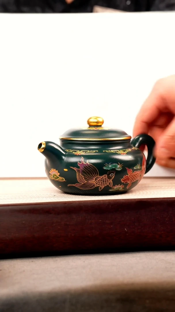 茶壶紫砂苏门答腊青 仿古 锦鲤珐琅彩