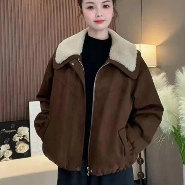 2025新款两面穿皮毛一体毛毛冬季机车服羊羔毛加厚环保皮草外套女