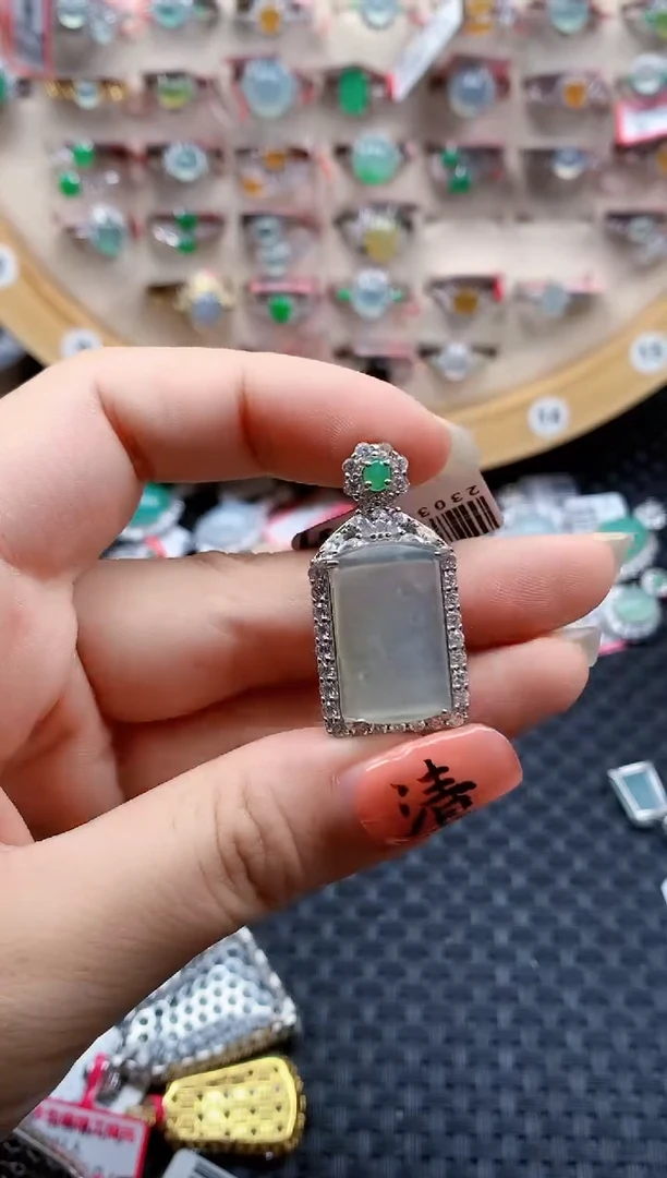 银S925镶嵌戒指翡翠天然A货缅甸翡翠