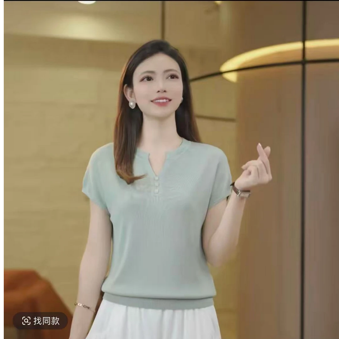 欧若风3】修身短袖女装毛针织衫夏季