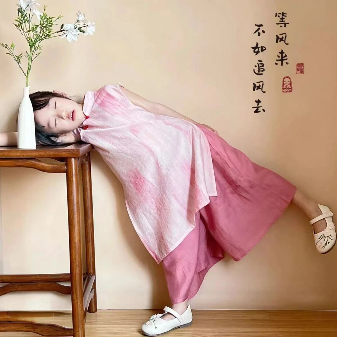 【现货】女童装夏装套装2025夏装新款儿童气质洋气国风旗袍套装女孩