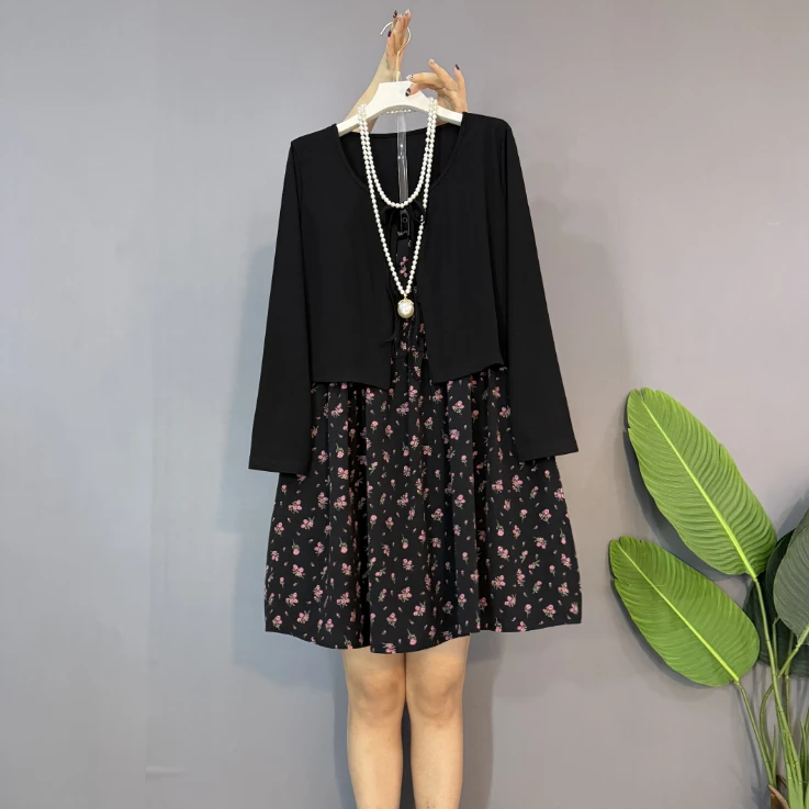 新款时尚洋气小个子碎花吊带连衣裙十外披两件套套装