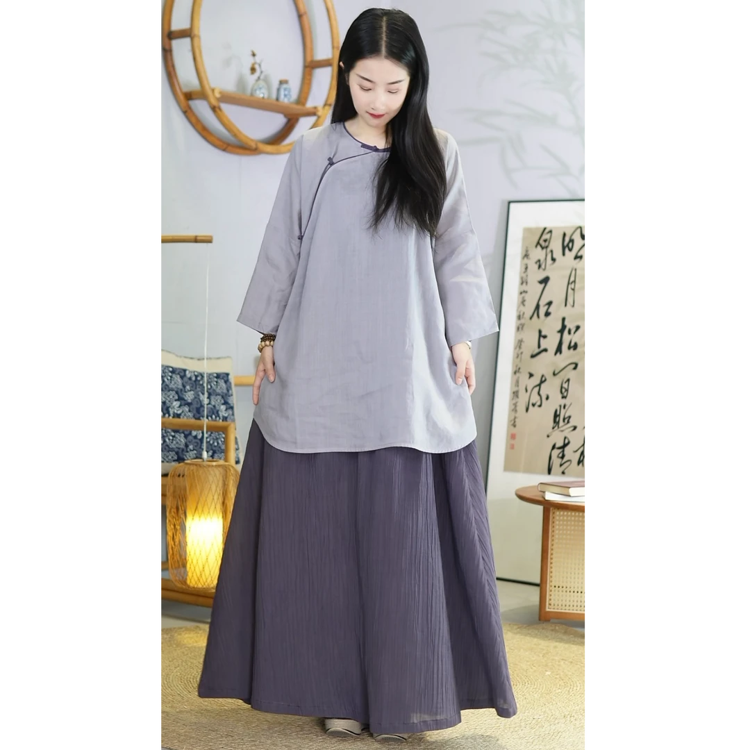 【紫嫣】夏款全苎麻禅意禅茶服/八分袖