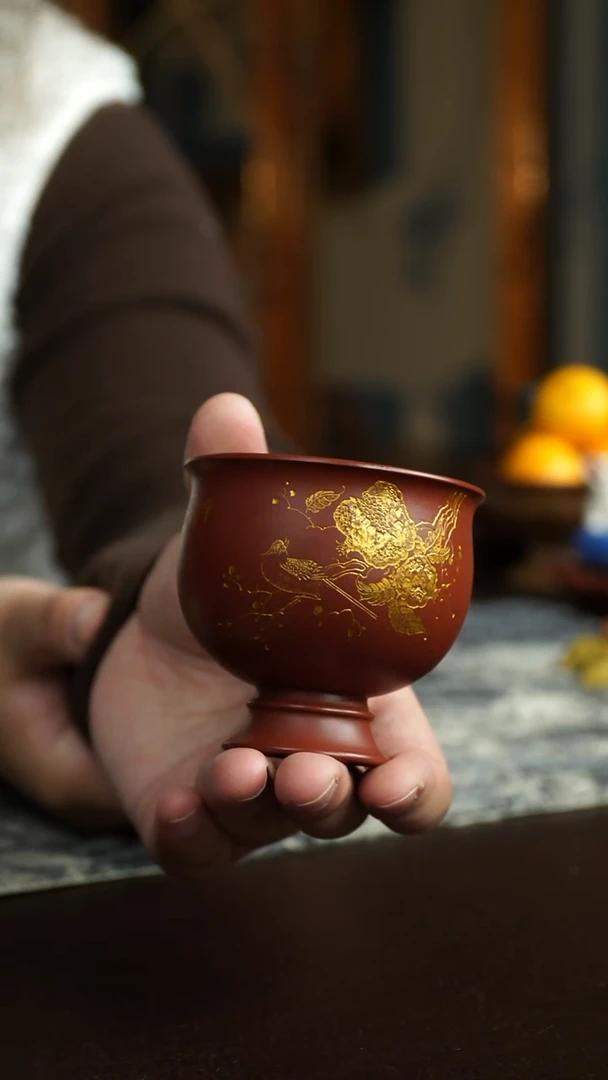 茶杯紫砂25号 朱泥手刻系列 宜兴紫砂原矿作品