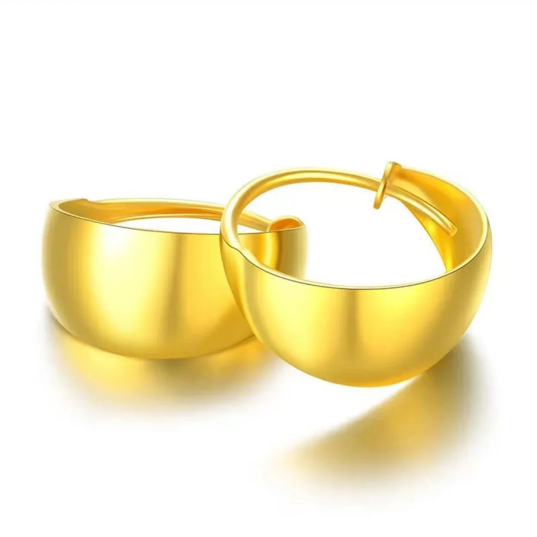 铜合金耳饰 140黄色全光面圈圈宽面简约时尚百搭防过敏女耳环
