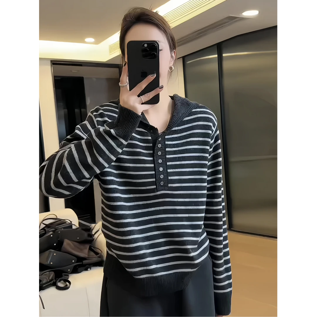 慵懒风早秋一整套韩版休闲风连帽条纹长袖针织衫百搭休闲直筒卫裤
