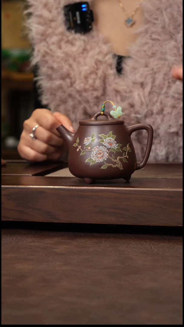 茶壶紫砂紫泥泥绘高瓢170cc左右