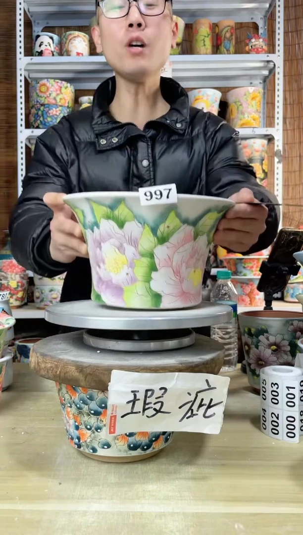 【闪购商品】摆件997陶花岛多肉陶瓷花盆罐——微瑕