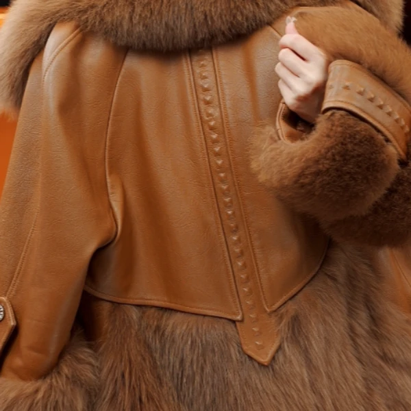 HW-【开春必备】高级毛领洋气皮外套修身时尚女百搭