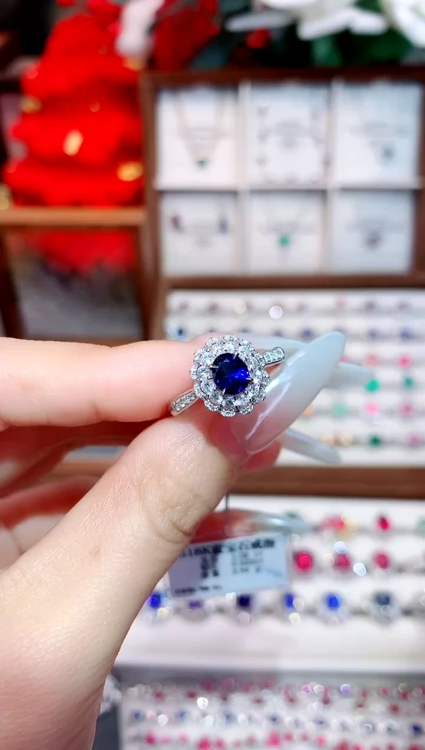 戒指蓝宝石18K金镶嵌1.09ct/天然宝石/七天无理由