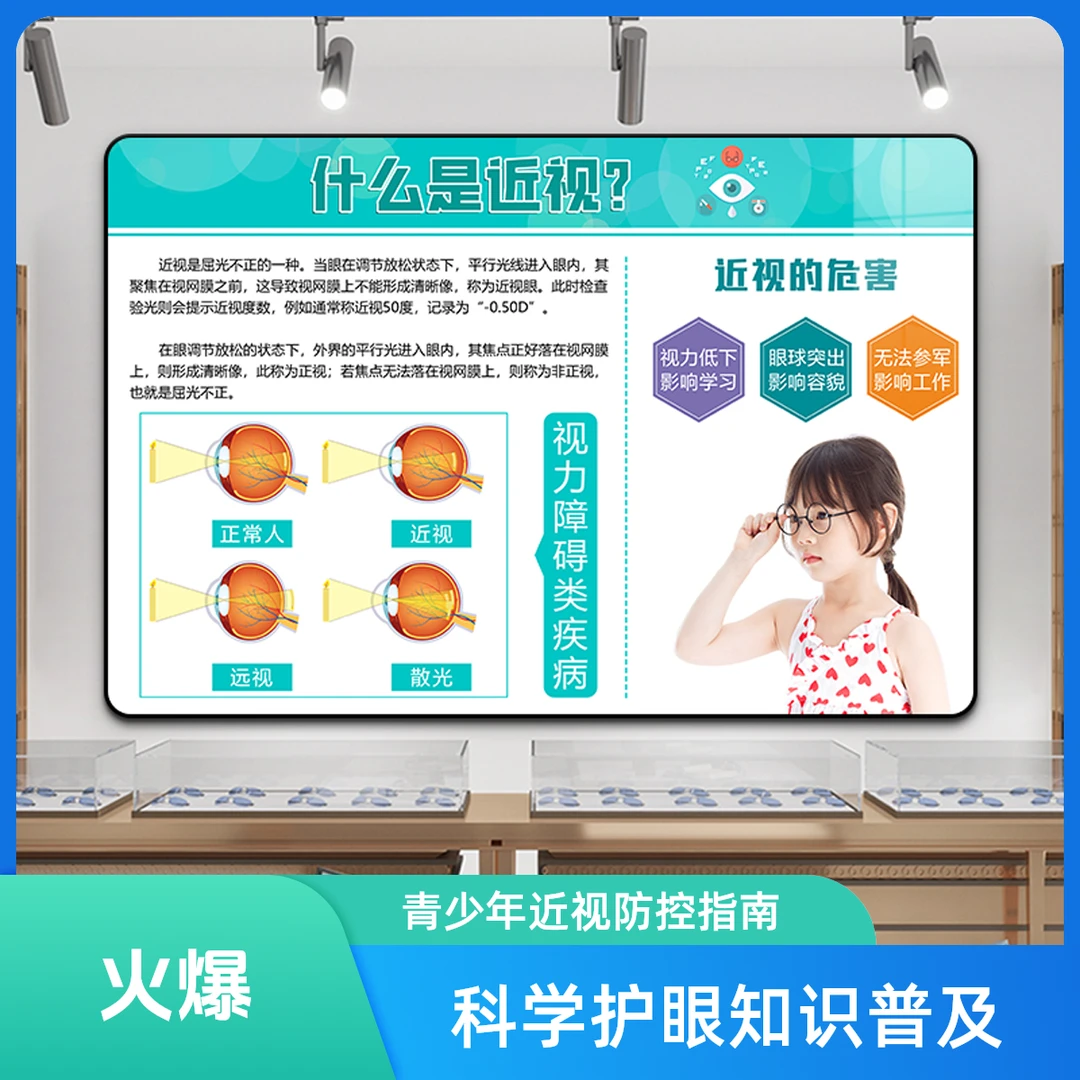 眼科医院诊所眼镜店装饰画纠正视力宣传海报挂画验光流程图壁画