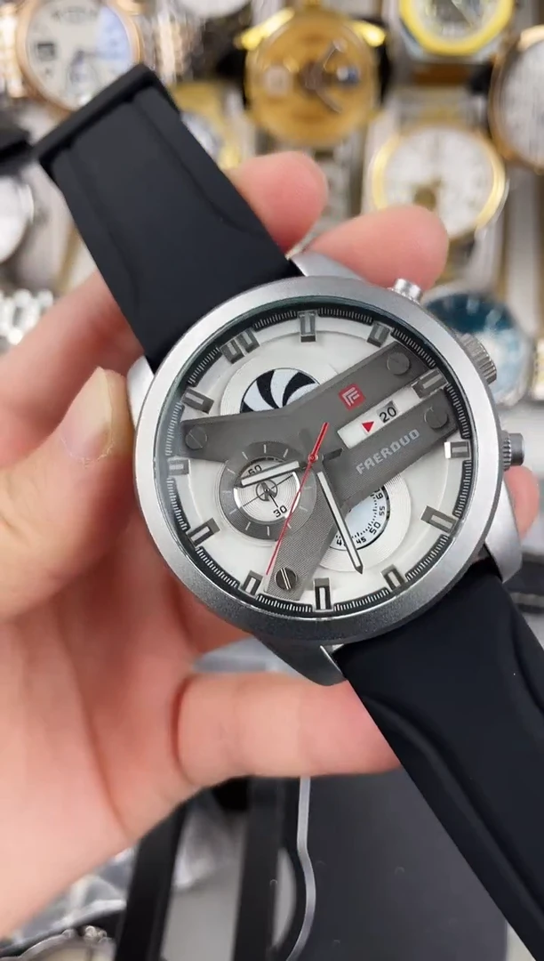 石英机芯锻造碳钢银圈白盘大风车