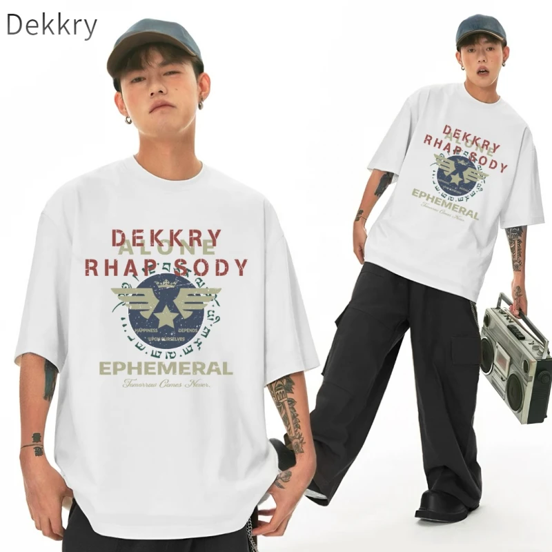 Dekkry休闲情侣装春夏白色半袖国潮ins宽松嘻哈学生上衣短袖T恤