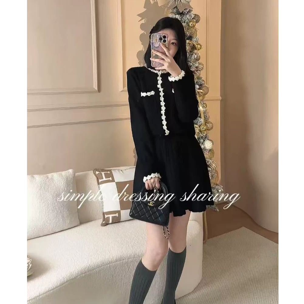 路瑶定制【黑巧奶霜】针织立领翻领撞色女毛针织衫高级感毛衣25L055