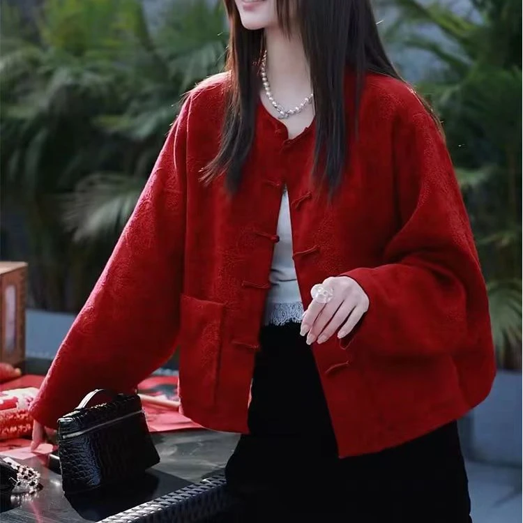 超好看外套女冬季新款复古高级感红色新中式国风夹棉唐装上衣
