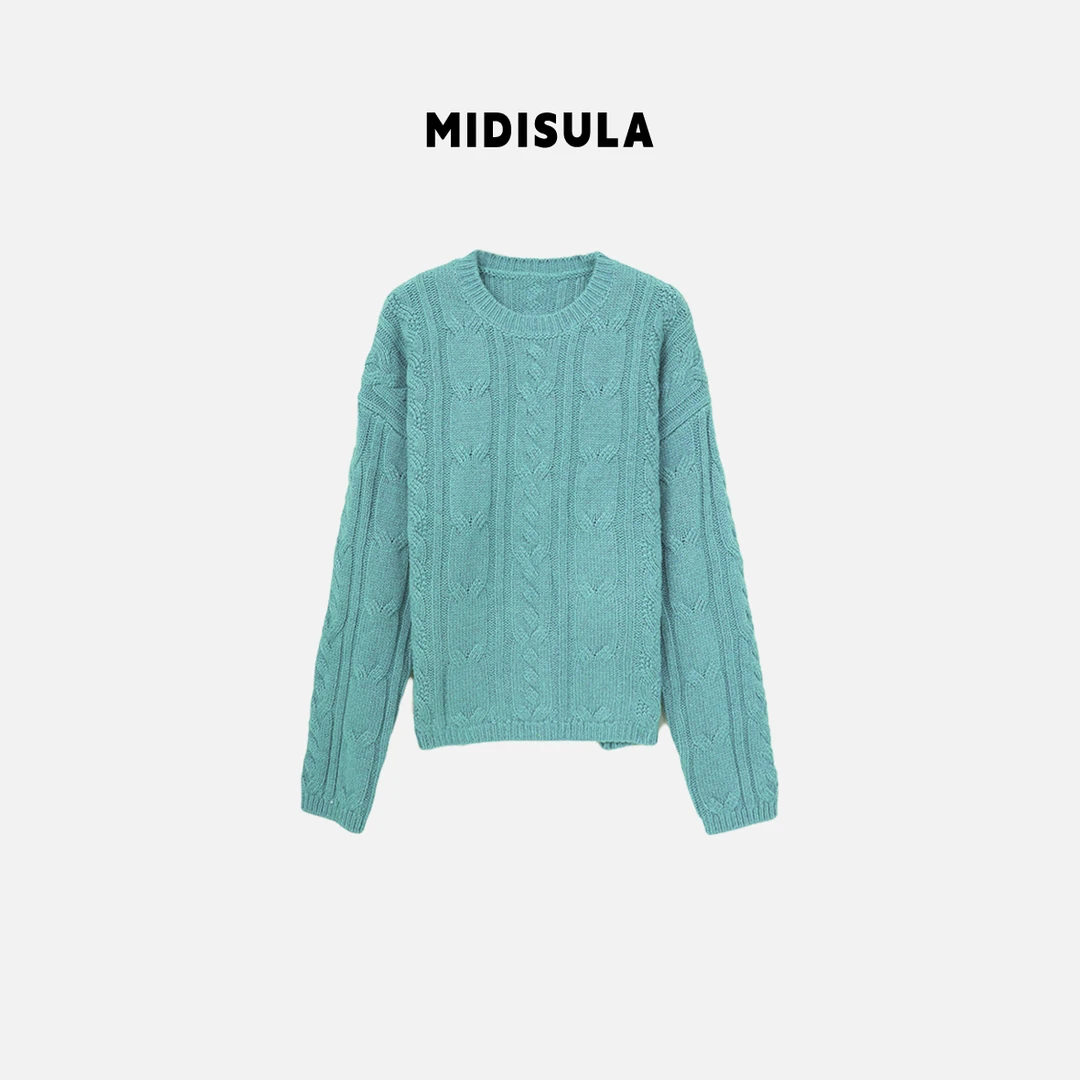 【H.MDSL】韩系气质温柔宽松大版慵懒风圆领麻花羊毛衫#2246