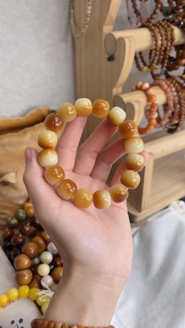 菩提根/象牙果手串炭烧玉化桶珠13*14手串