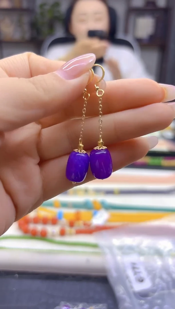 14K金镶嵌苏纪石（舒俱来）耳钉DIY款E771