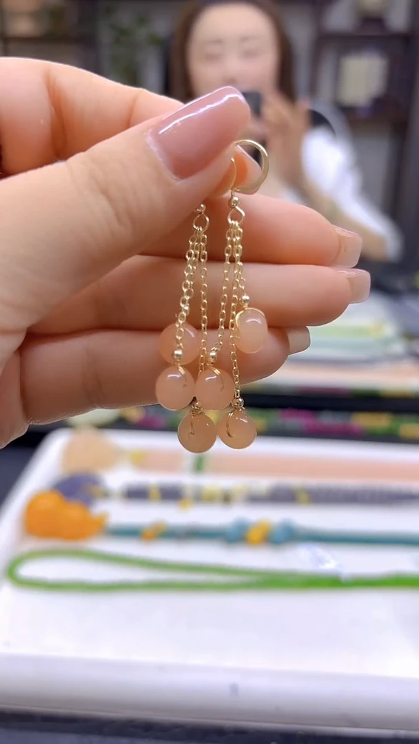 和田玉14K金镶嵌耳饰DIY款E808