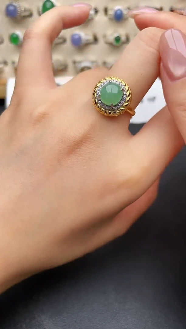 翡翠戒指银S925镶嵌一物一证一礼盒