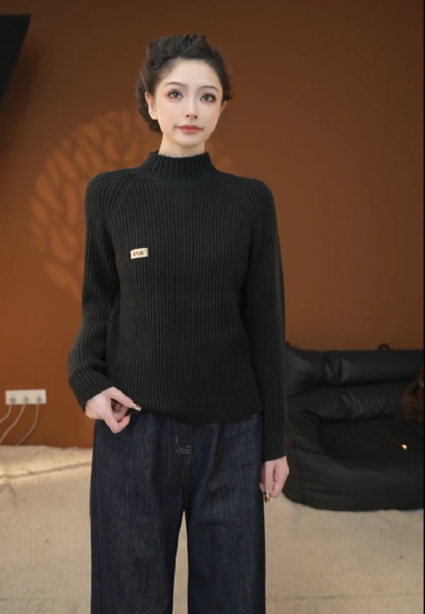 2025秋冬新款韩版高领百搭修身气质款长袖针织衫时尚