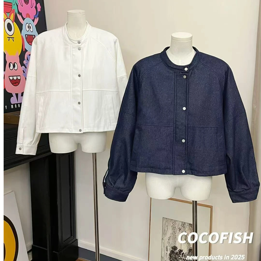 复古美式气质立领休闲百搭短款牛仔外套#E9073