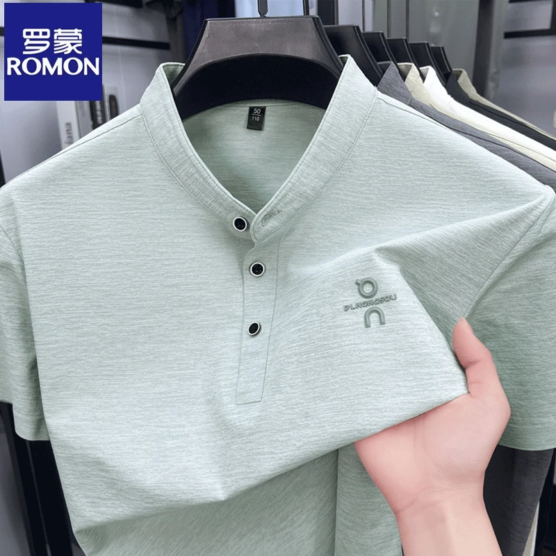 罗蒙立领短袖男T恤冰丝夏季潮流休闲韩风polo衫半袖上衣百搭男装