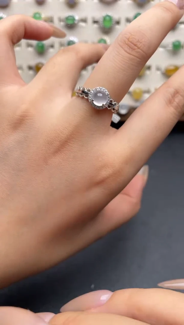 银S925镶嵌戒指翡翠一物一证一礼盒