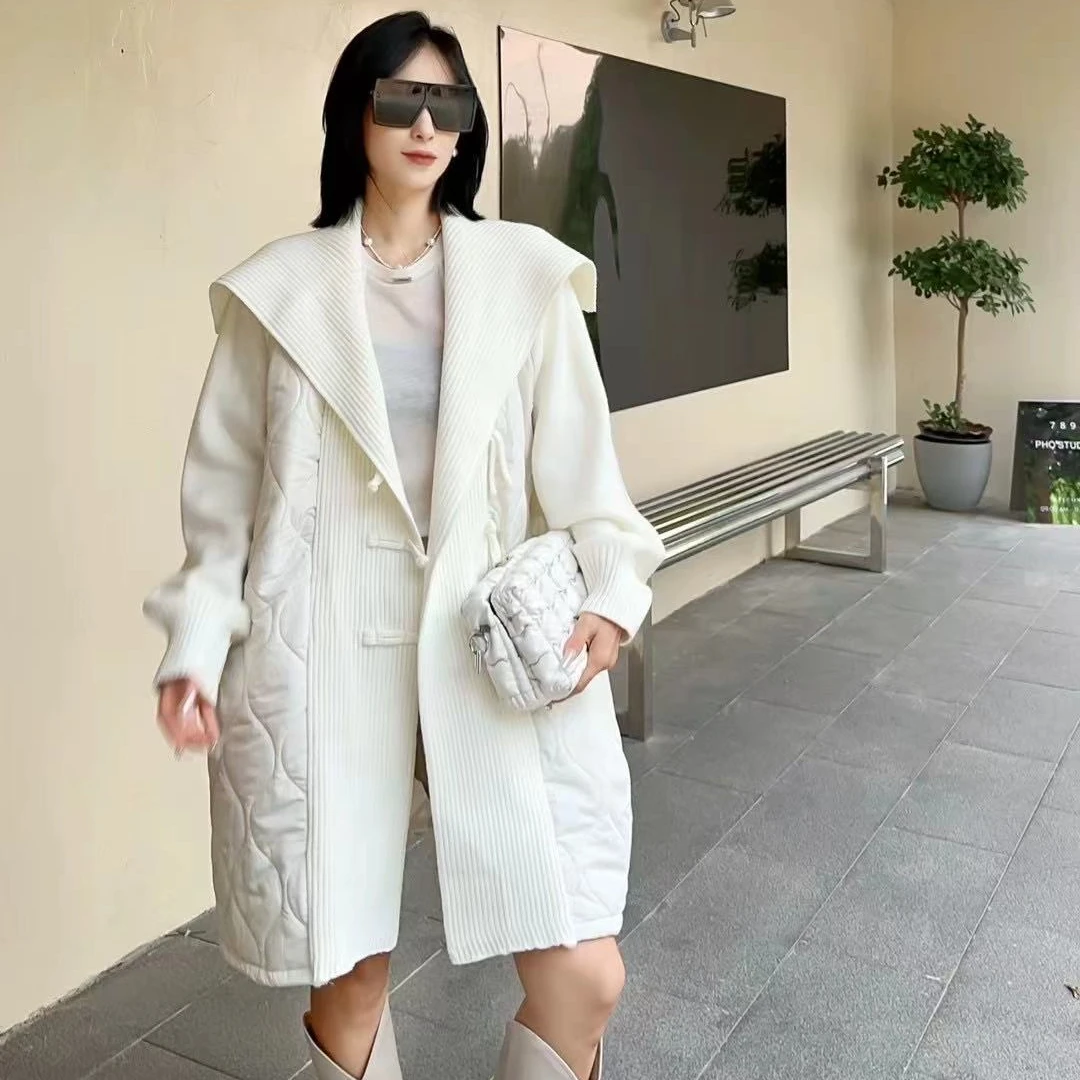 D8026百搭针织披肩领中长款外套女装秋冬薄款时尚显瘦上衣