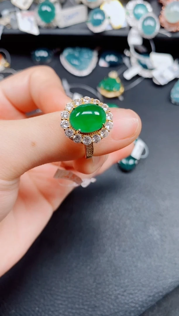 银S925镶嵌戒指翡翠翡翠
