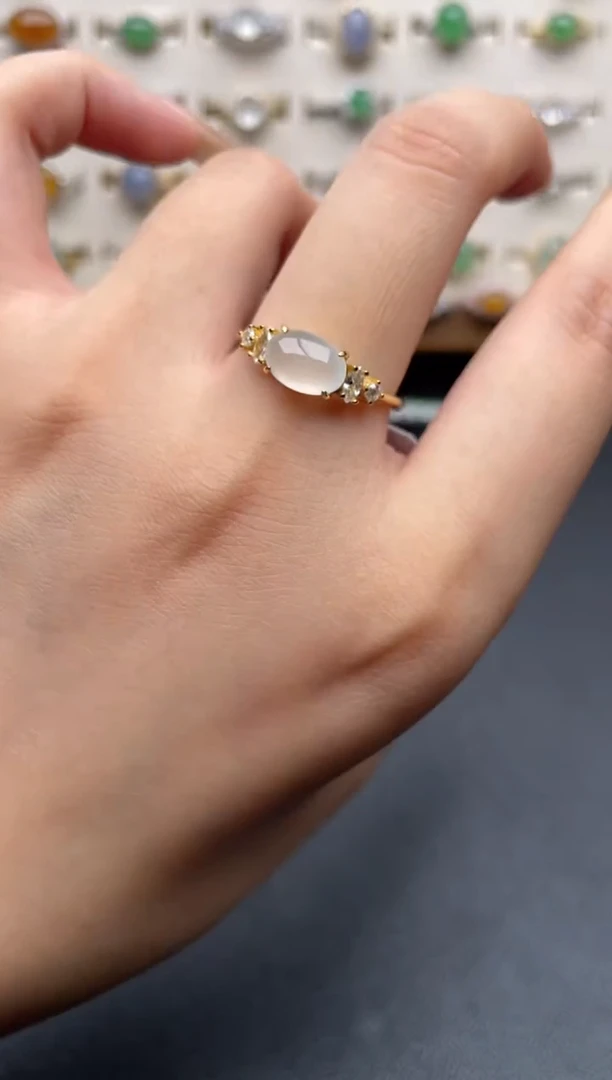 银S925镶嵌戒指翡翠一物一证一礼盒