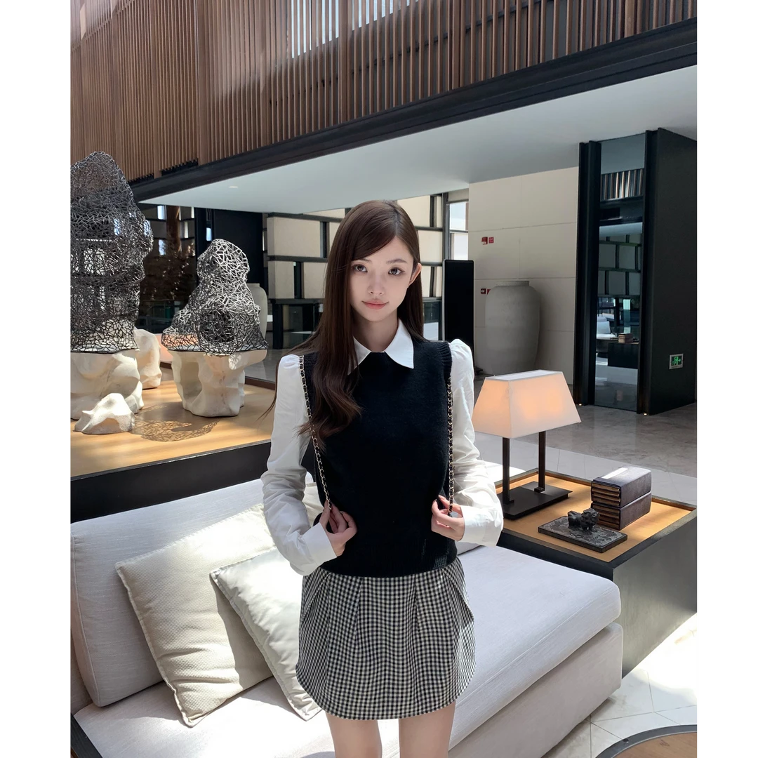 Riseaauu【现现】 无袖针织背心衬衫套装 Q50953543 Q50953535